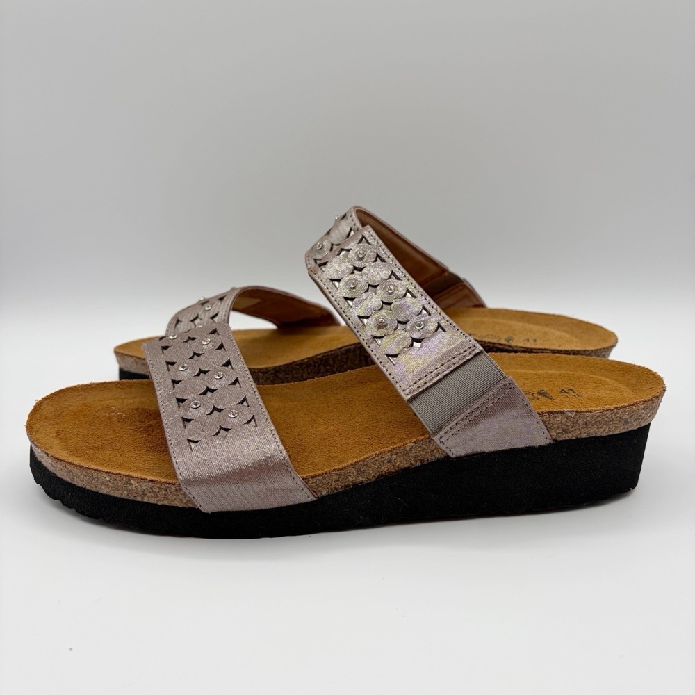 Naot Womens Sandals Susan Size 10 EU 41 Leather Metallic Rhinestone Wedge